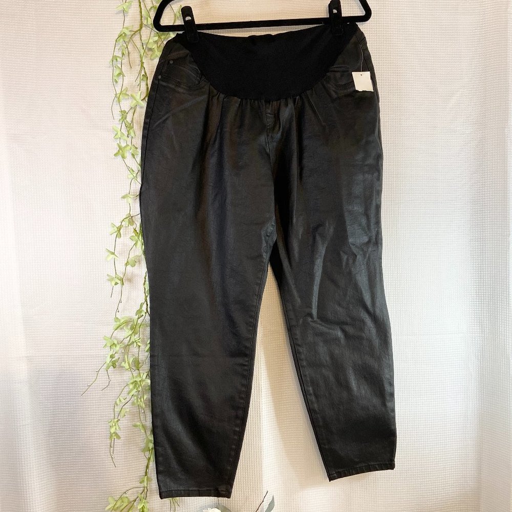 Motherhood Plus Size Indigo Blue Coated Skinny Leg Ankle Pant Black 1X - Picture 5 of 13